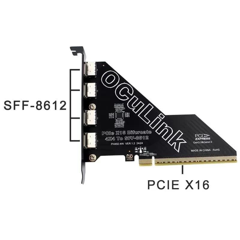 OCulink SFF-8612 Scheda di biforcazione divisa Dispositivo esterno OCulink PCI Express GEN4 64Gb PCIE 4.0 X16 a 4 porte per SSD SFF-8639 U.2