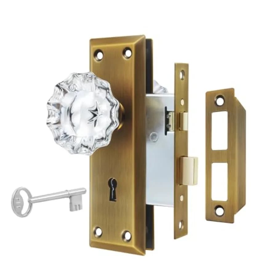 Set di Serrature Aggiornato per Porte, Maniglie in Vetro Cristallo con Serratura e Chiave Scheletro, Maniglie per Porte in Stile Antico Reversibili per Sinistra e Destra