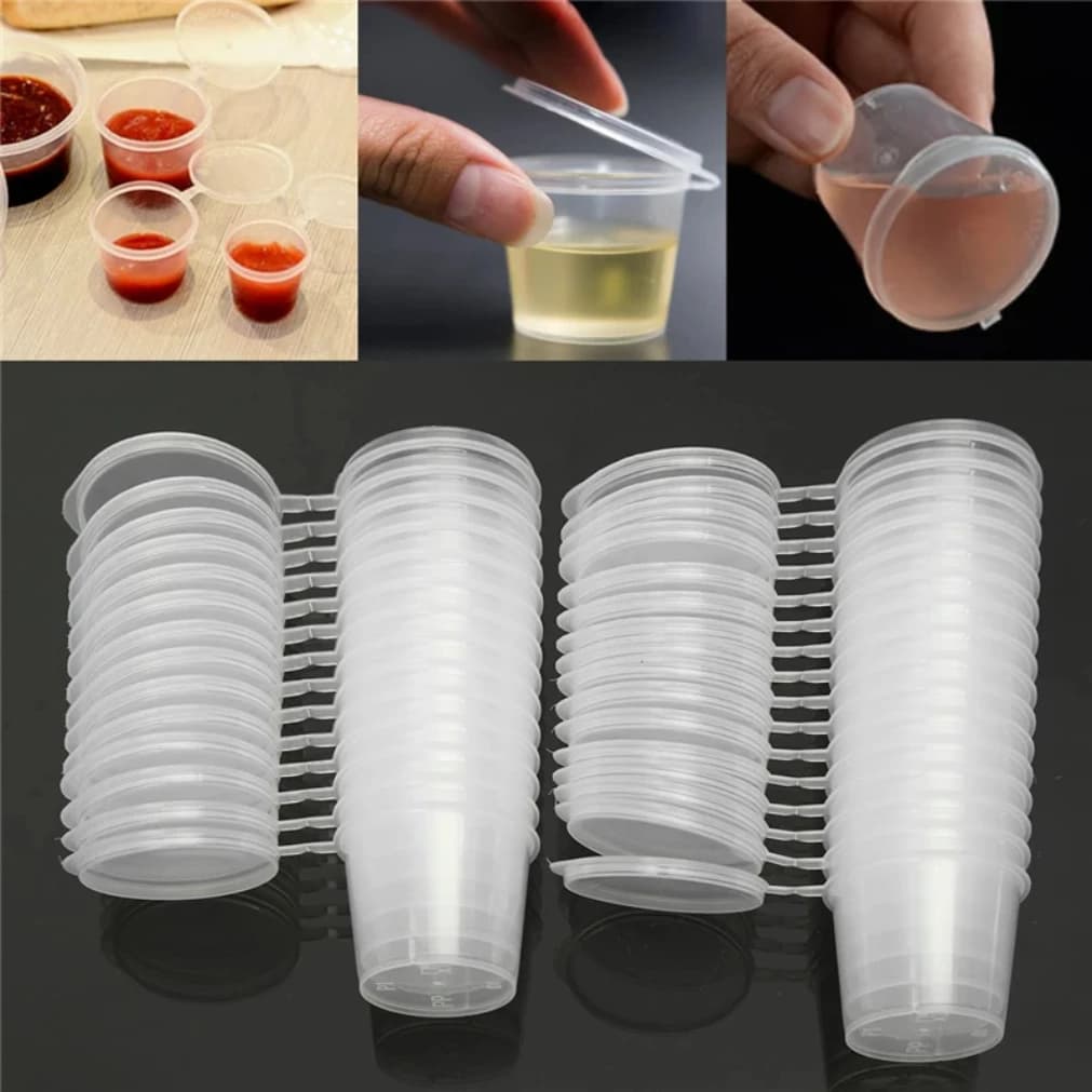 50 pz/set 30ml 50ml 100ml Usa E Getta di Plastica Da Asporto Tazza di Salsa Contenitori Scatola di Alimenti con Coperchi Incernierati Pigmento Scatola di Vernice Riutilizzabile
