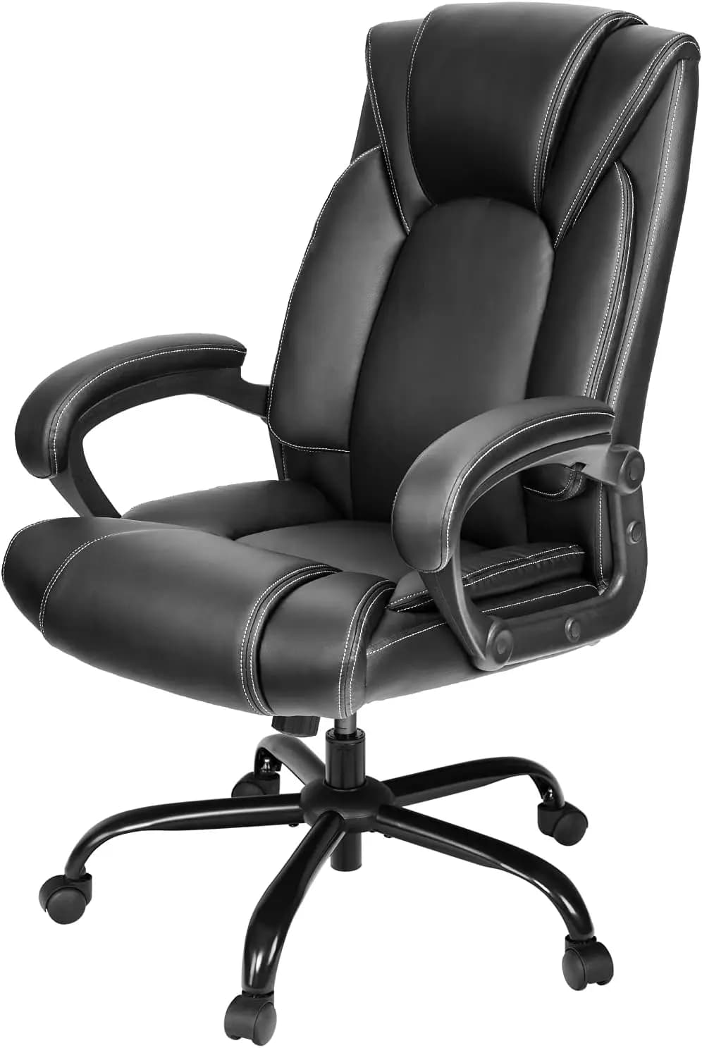 Sedia da Ufficio Nera, Poltrona Direzionale Ergonomica con Funzione di Inclinazione, in Pelle Sintetica con Cuscino a Molla