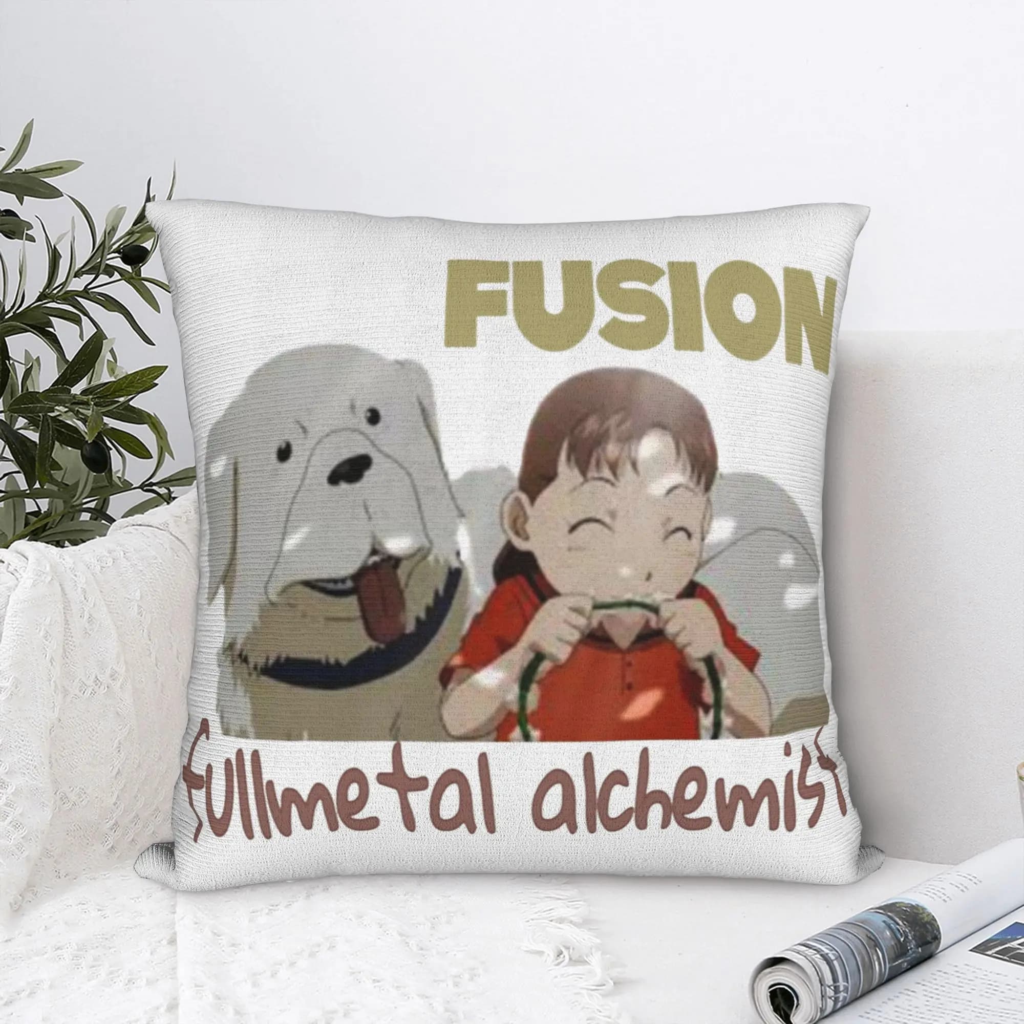 Fullmetal Alchemist Japanese Anime Pillowcase Printed Cushion Cover Gift Nina and Dog Fusion Pillow Case Cover Home Square 18''