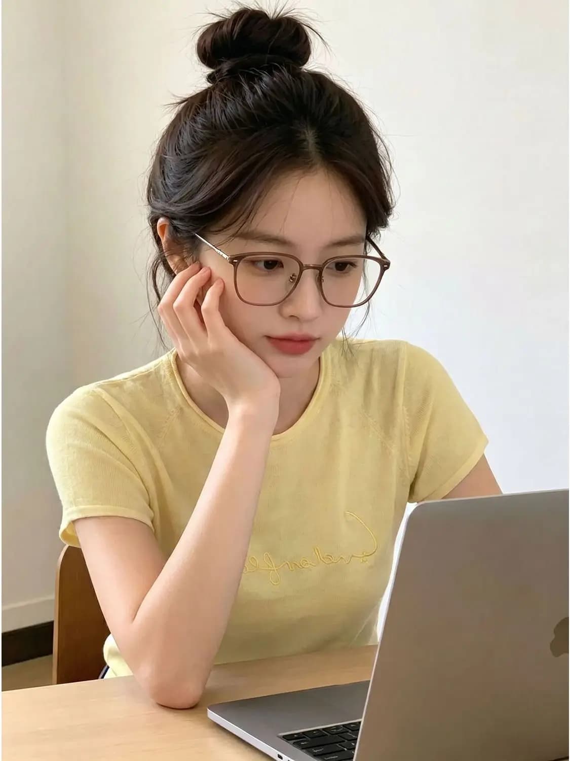 Spring Summer 2026 Korean Style Letter Print Slim Fit Knit Top Short Sleeve Yellow T-Shirt Versatile Commute Wind Women's Fas...