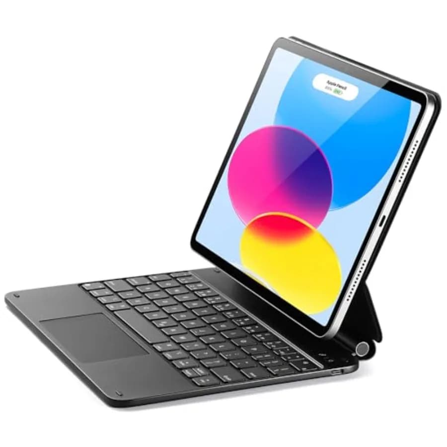 iPad 11th A16 2025 /10th Gen case with keyboard: silicone black backlit keys + floating cantilever stand + precision multi-touc