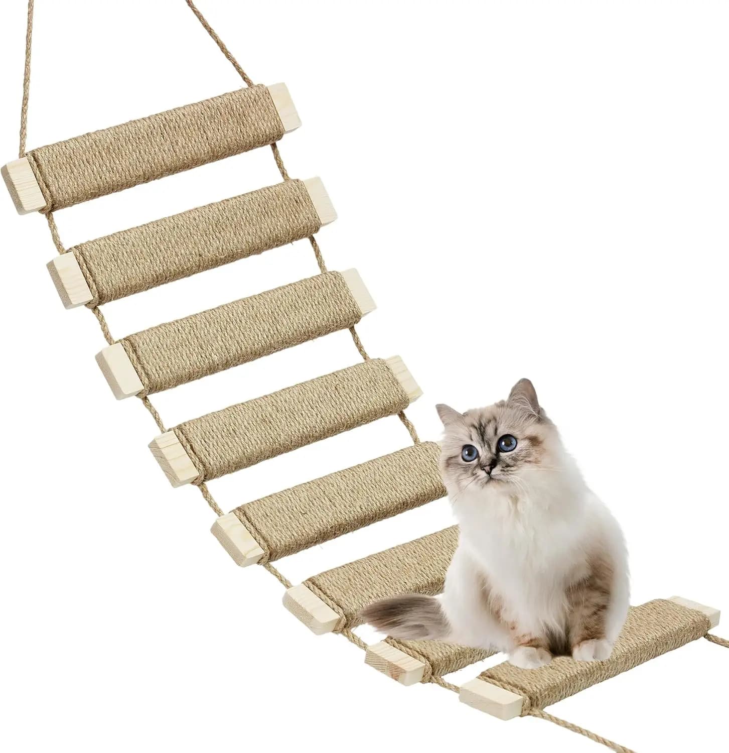 Scala e Struttura di Arrampicata Multifunzionale per Gatti - Ponte in Legno Fai-da-Te con Corda di Sisal per Gatti da Interno/Esterno, Pappagalli e Piccoli Animali Domestici