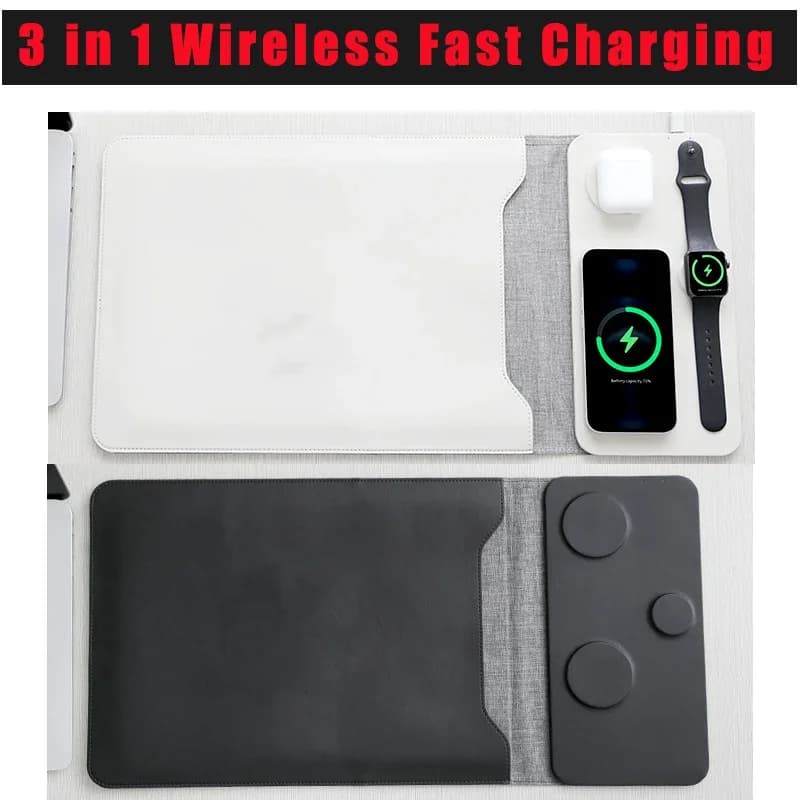 Custodia per laptop in pelle con telefoni/iWatch/auricolari 15W ricarica rapida magnetica wireless per tablet laptop da 12 13 14 pollici
