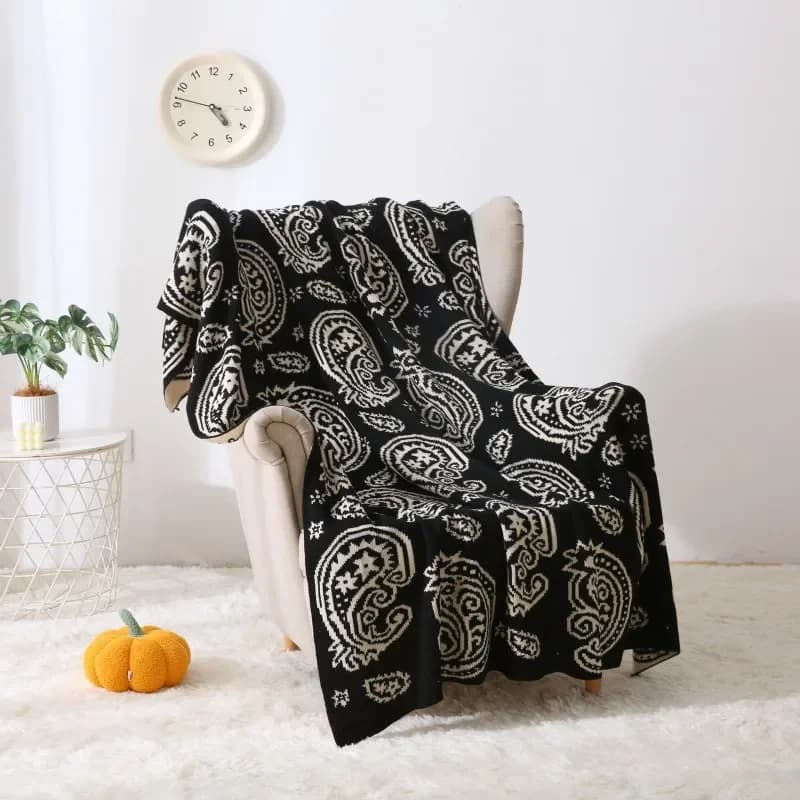 Coperta da tiro lavorata a maglia Boho Paisley Coperte morbide e calde per divano divano letto Coperta da campeggio da viaggio leggera e accogliente Decorazione della casa