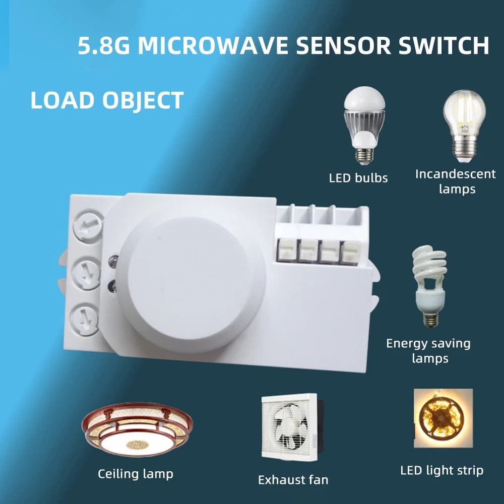AC 85V-250V 5.8GHz sensore Radar a microonde interruttore rilevatore di movimento del corpo per interruttori sensori di luce a LED