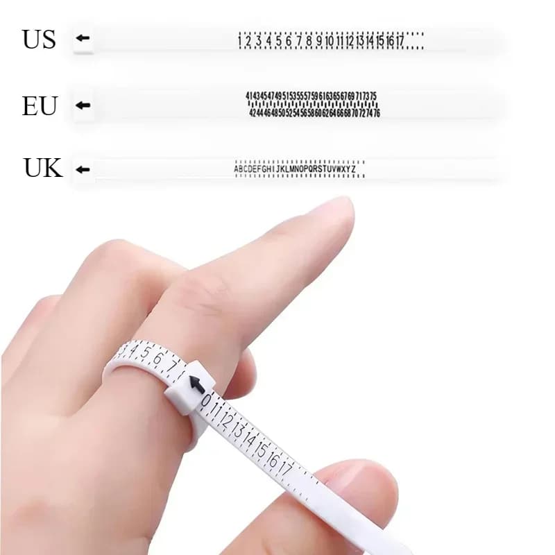 1pc Misuratore di anelli Comodo strumento di misurazione preciso Riutilizzabile Misura del dito Nastro Strumento di dimensionamento dei gioielli Dimensioni degli anelli USA/UE/Regno Unito