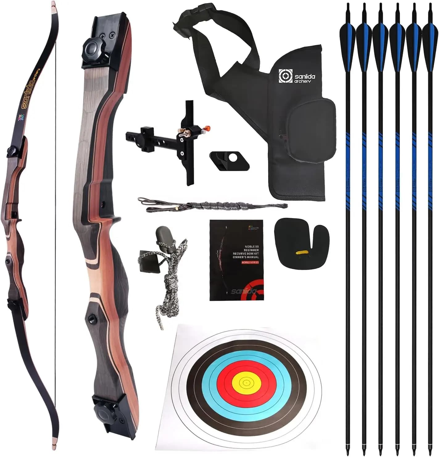 Kit Arco Ricurvo e Frecce per Tiro con l'Arco per Adulti e Giovani, Set Arco Smontabile 48-70 Pollici per Allenamento, Pratica e Competizione