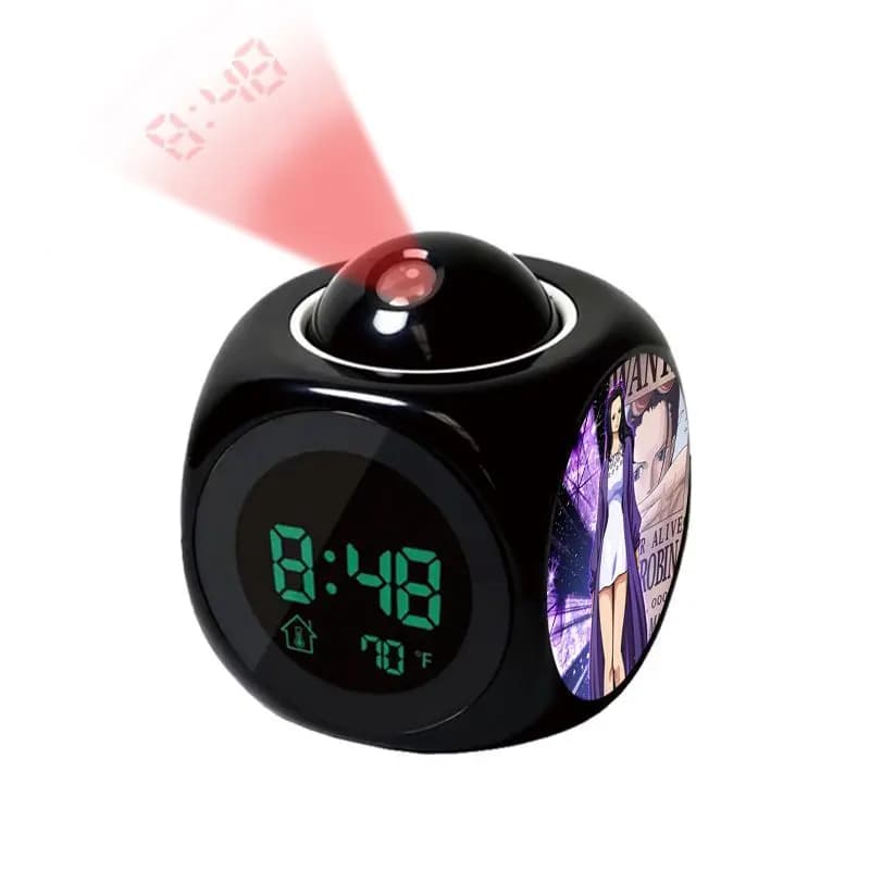 Anime One Piece Luffy Projection Alarm Clock Digital Led Clock with Time & Temperature Display Projector Night Light for Bedroom
