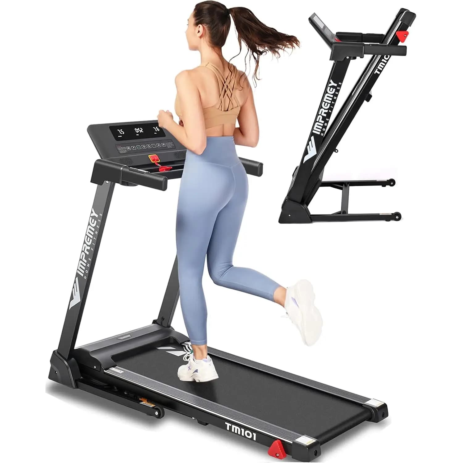 Foldable treadmill with inclination, electric treadmill with wide racing surface of 42” x 16”, cardiofrequencymeter, easy to use, customizable