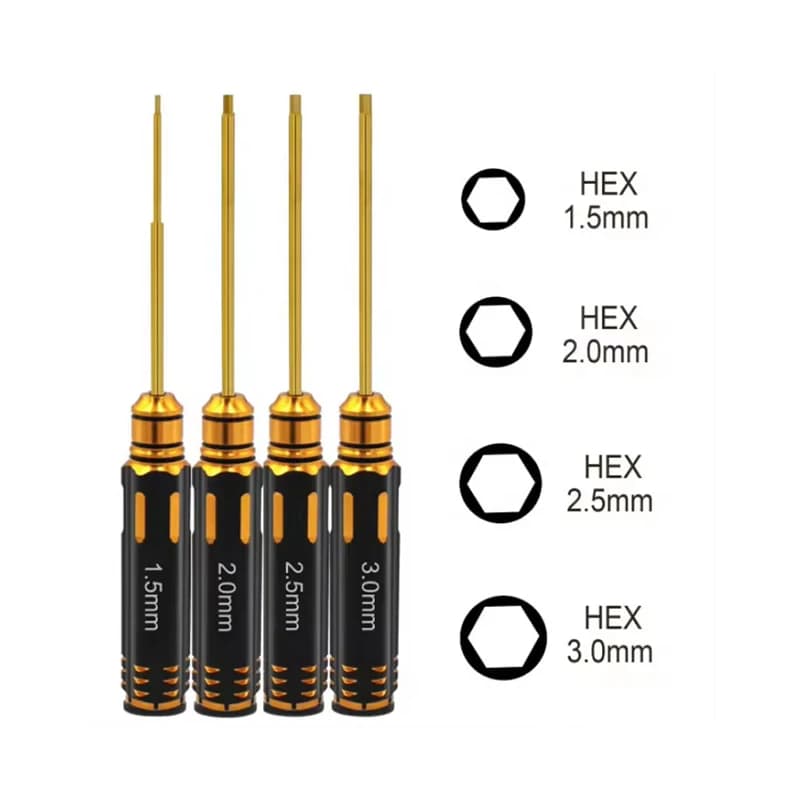 Set di cacciaviti esagonali da 4 pezzi Kit di strumenti per chiavi per cacciaviti esagonali in titanio per set di cacciaviti per droni FPV per elicotteri per auto RC