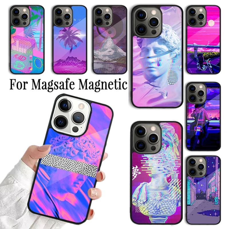 Cover per telefono con design artistico Vaporwave per iPhone 17 AIR 16 15 14 13 12 11 Pro Max Plus, custodia magnetica wireless Magsafe