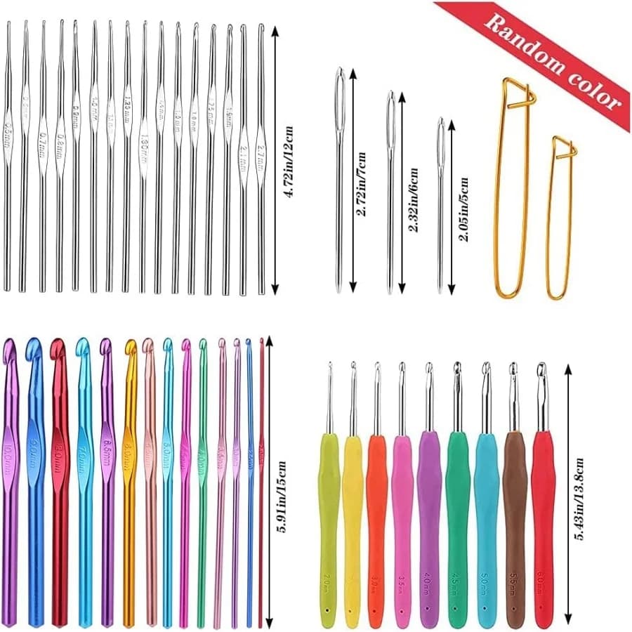 new design colorful crochet hooks set ergonomic yarn knitting needles large eye needles marking clips tools set with storage bag