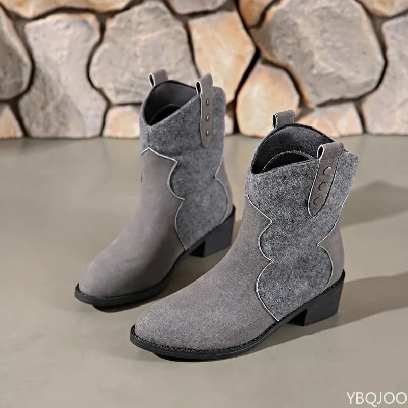 Elegant minimalist women's boots new autumn winter fashionable versatile thick heel round toe mid top retro women's boots