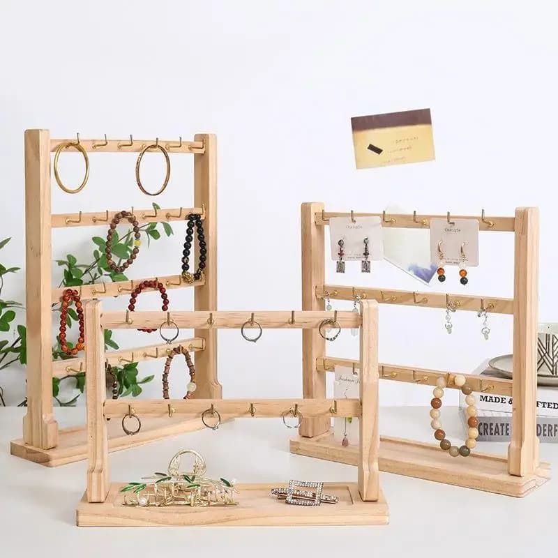Wooden Jewelry Display Stand Necklace Bracelet Key Holder Hook Earring Pin Brooch Organizer Storage Rack for Home Decor
