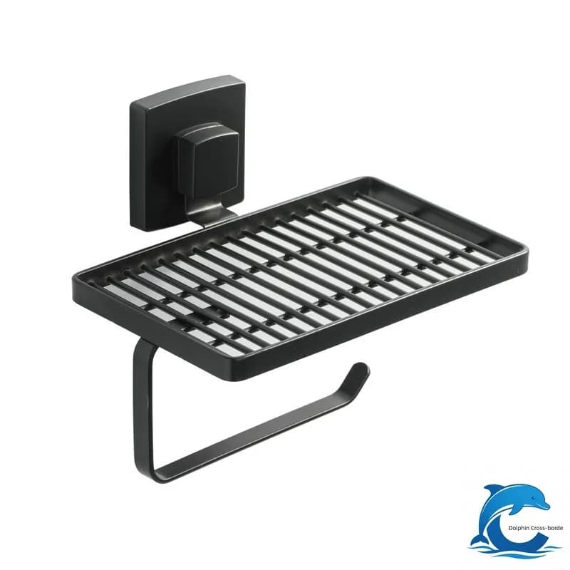 For No Drilling Stainless Steel Suction Cup Toilet Paper Holder, Wall Mounted Tissue Rack with Phone Shelf for Bathroom