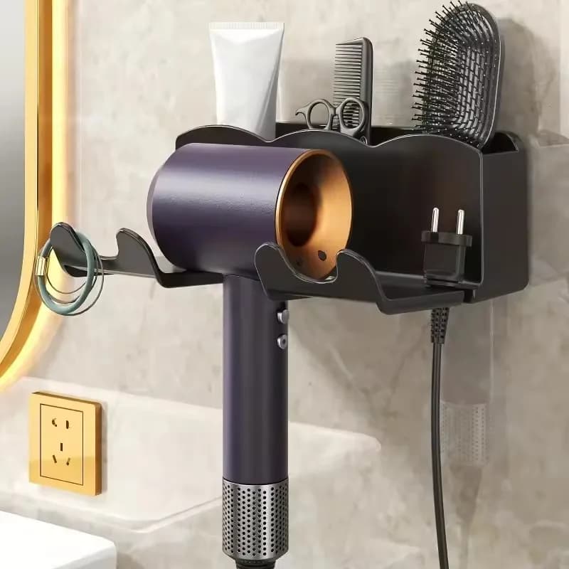 Hair dryer storage rack, non perforated bathroom wall mounted bracket, bathroom air duct storage