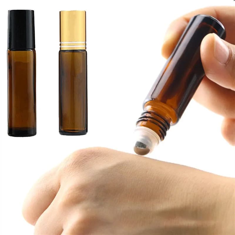 5PCS10/15ml Flaconi roll-on vuoti in vetro ambrato, fiale per oli essenziali con sfera rotante, contenitore per liquidi, flaconi per profumo ricaricabili