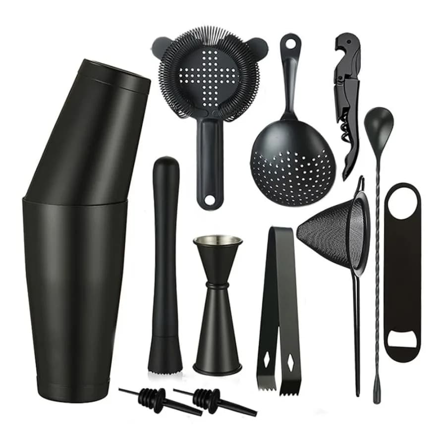 Cocktail Shaker Set - 13-Piece Bar Accessories Kit w/Weighted Boston Shaker, Strainer, Jigger, Muddler, Mixing Spoon and More -