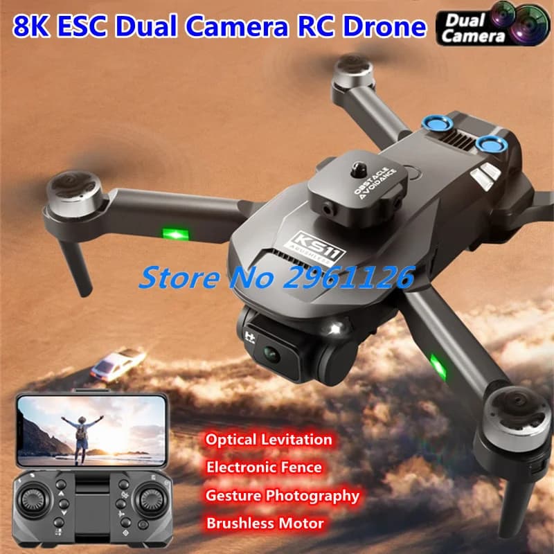 Drone RC WIFI FPV 8K con Doppia Fotocamera, 2.4G, Hover, Flusso Ottico, Fotografia Gestuale, Quadricottero Elettrico Brushless con Telecomando