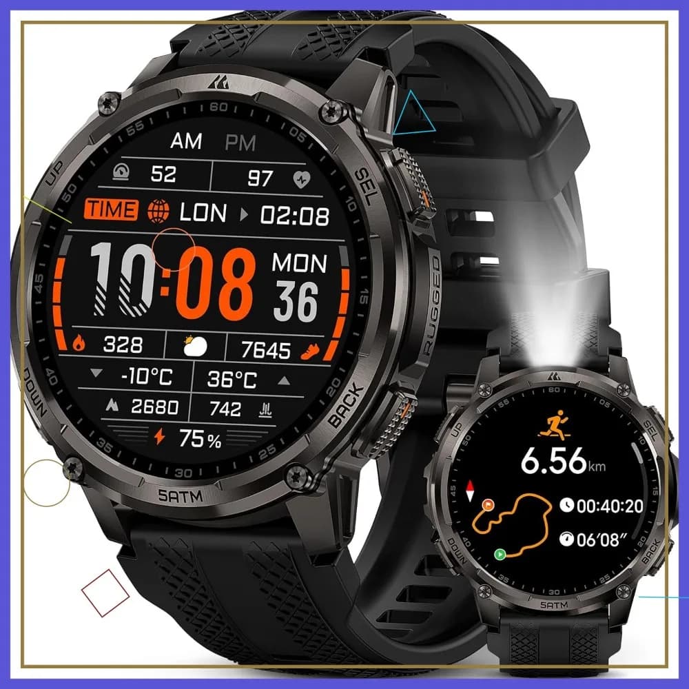 Smartwatch Robusto con Display AMOLED da 1,5 Pollici, GPS Dual-Band, Torcia LED, Impermeabile fino a 50m, Chiamate Bluetooth
