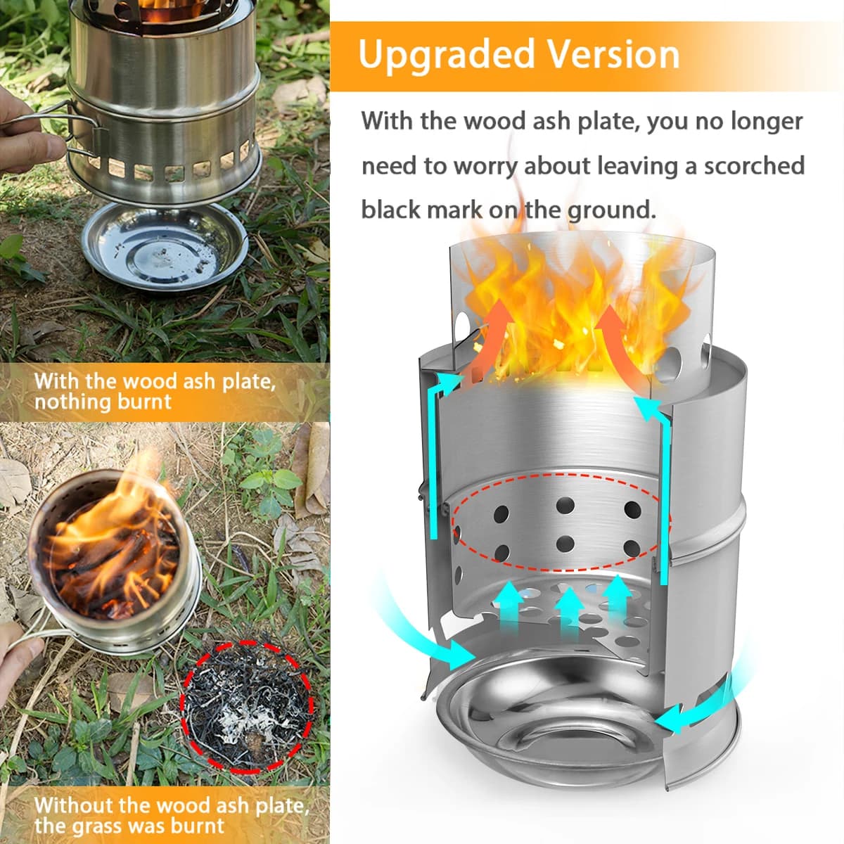 Update the camping stove and the backpack stove with wood ash plate and folding handle Portable folding wood firewood stove