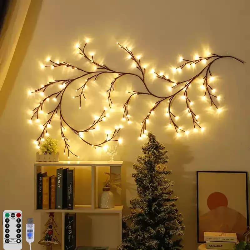 72/96 LED USB Ramo di vite di salice Luci 8 modalità Luce bianca calda per parete Camera Cucina Caffetteria Natale Halloween Decor