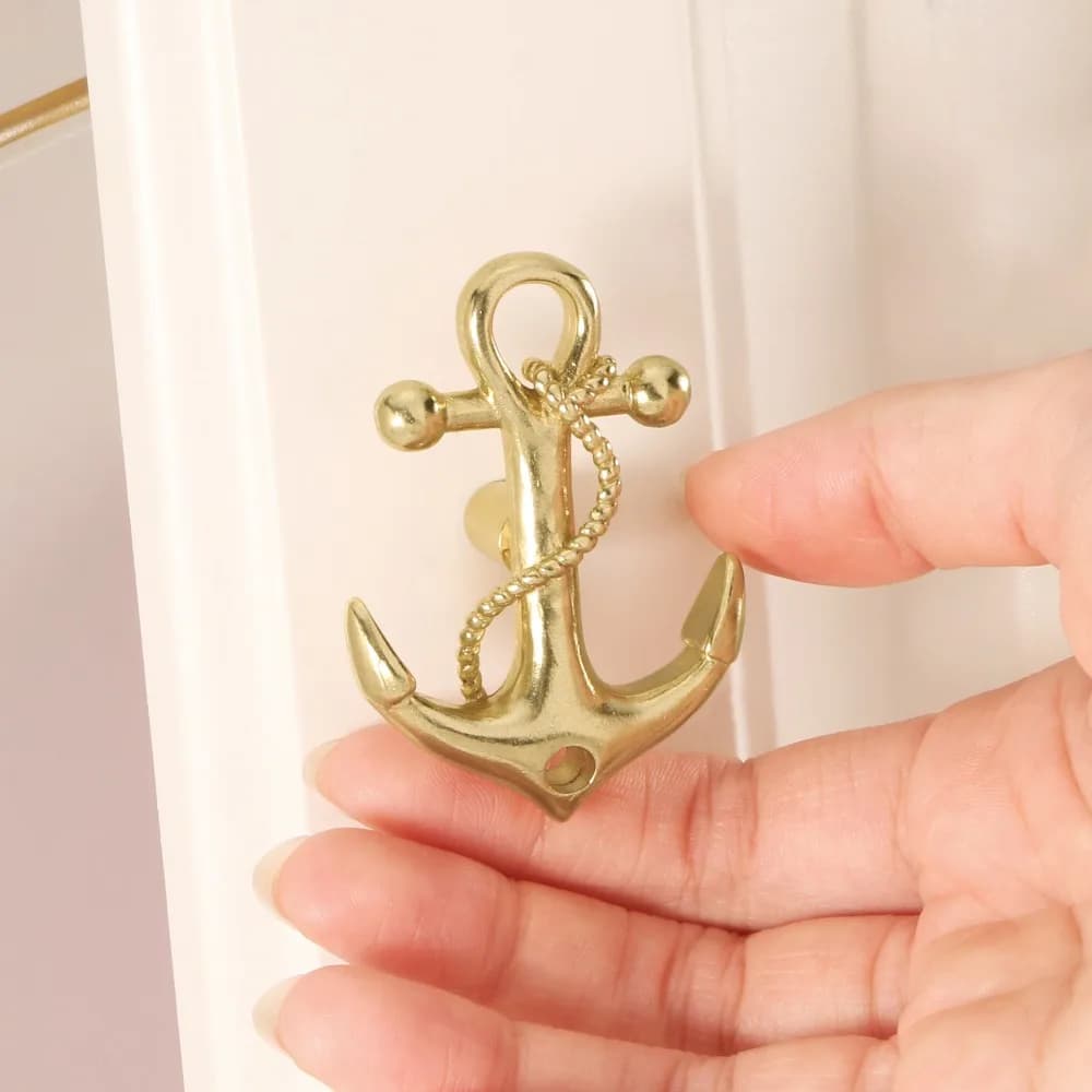 Vintage Brass Nautical Anchor Cabinet Pulls with Rope Detail, Antique Marine Drawer Handles, Coastal Furniture Knobs with Screws