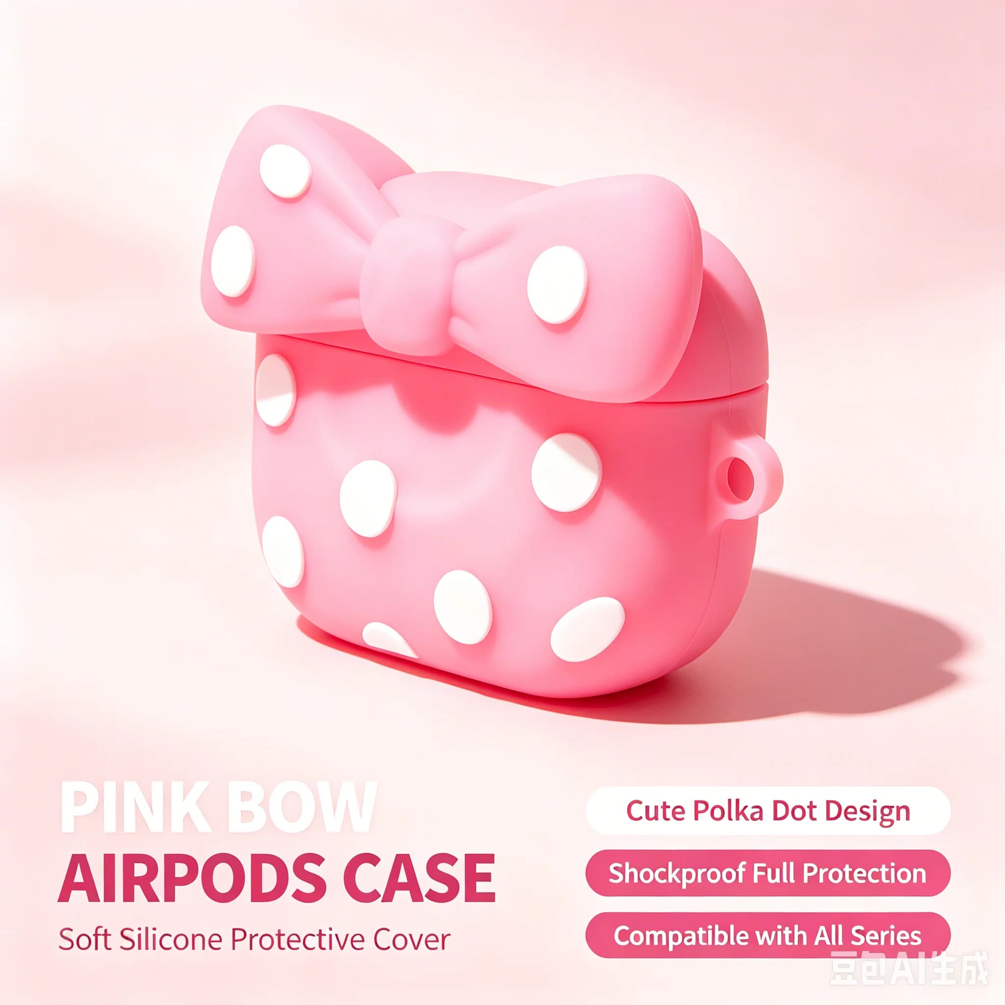 Cute Pink Polka Dot Bow Earphone Case for Apple AirPods 4/Pro 2 /3 Soft Silicone Protective Cover with Keychain Lovely Girl
