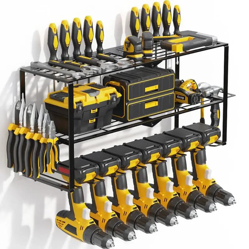 Organizzatore per utensili elettrici in metallo resistente con 7 supporti per trapano, scaffale per garage per utensili a batteria, compatibile con scaffale per officina