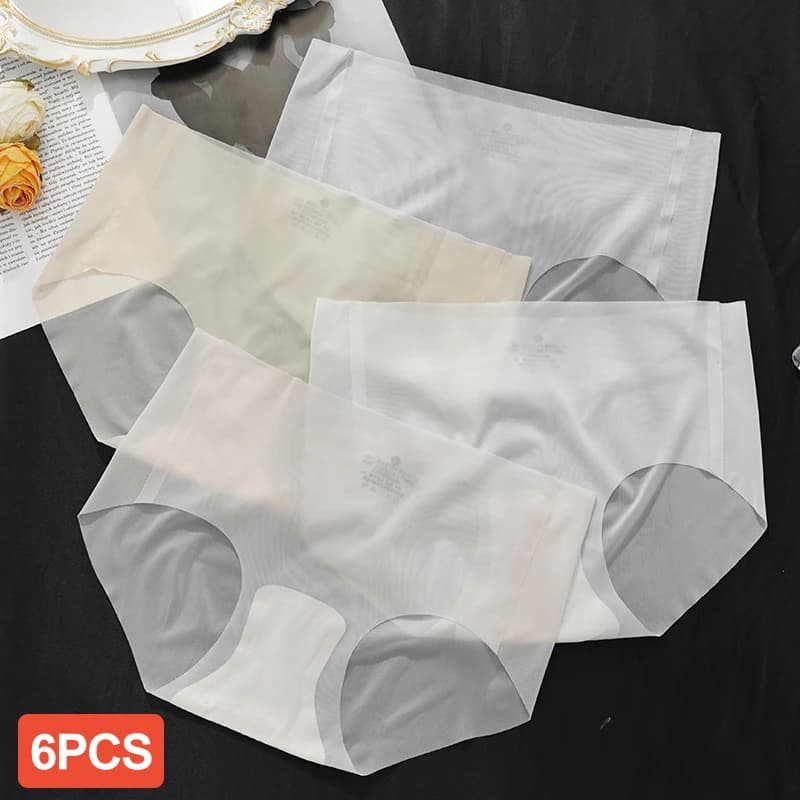6PCS Summer Ice Silk Seamless Underwear Ladies Summer Ultra-thin Sense Quick-drying Pants Briefs Panties M-XL