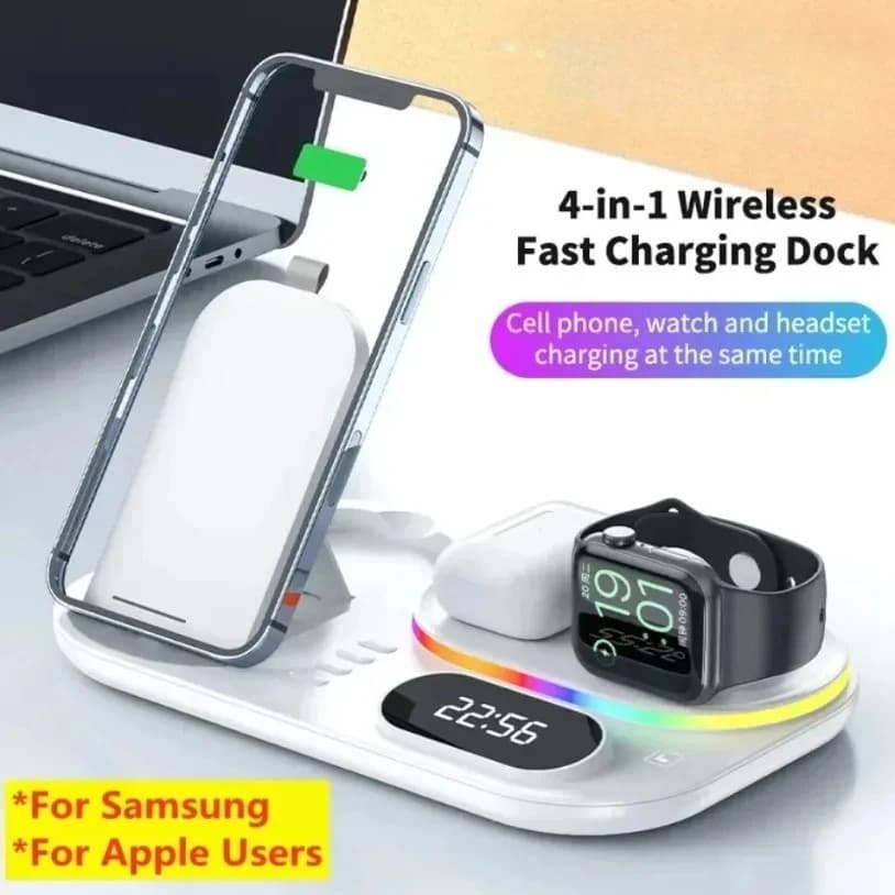 4 in 1 Wireless Charger Stand Pad 30W Fast Charging Station Dock for iPhone 12-17 Samsung Galaxy Watch iWatch Earphone Xiaomi