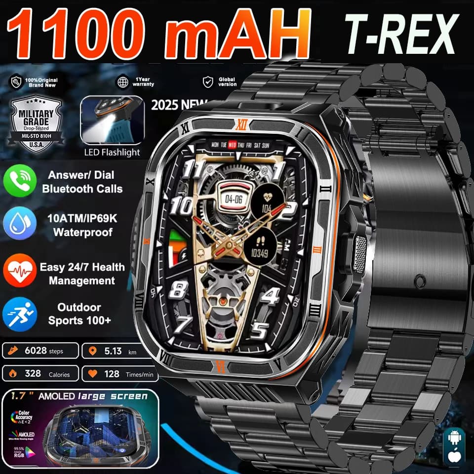 2026 New Military Grade Watch for Men 2.01 "AMOLED 5ATM Screen Waterproof Sport Fitness Tracker Bluetooth Call Function