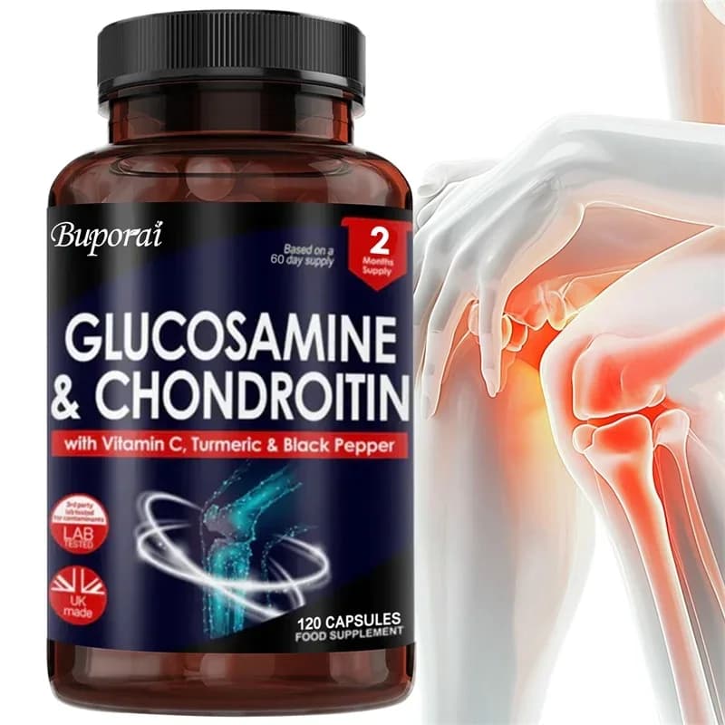 Glucosamine and chondroitine: joint support supplement to relieve pain in bones, back, knee, hands and improve joint health