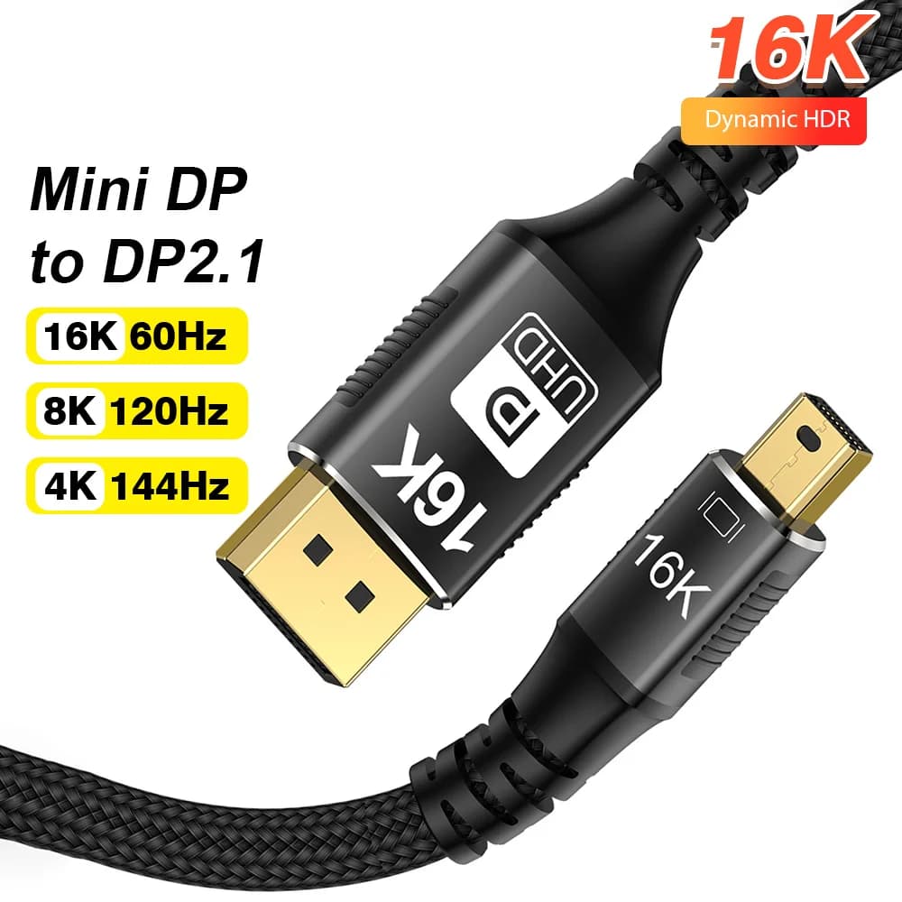 DisplayPort 2.1 Mini Cable to DisplayPort 2.1 from 16K Bidirectional Conversion Cable DP1.4 80Gbps 8K to 120Hz for MacBook Air Projector