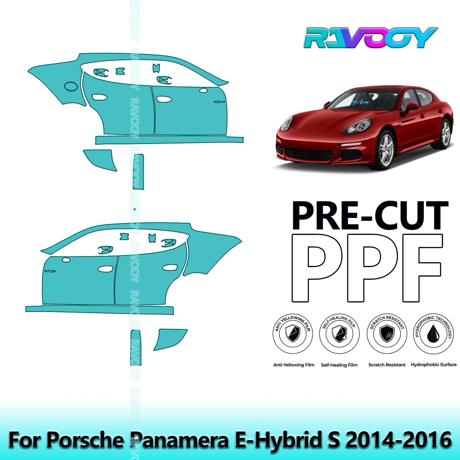 For Porsche Panamera E-Hybrid S 2014-2016 8.5mil Transparent Opaco Pre-Cut PPF Door and Kit Pillar A/B Protection Film TPU