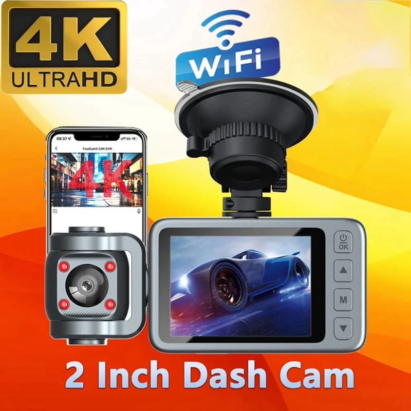 Super Sale 4K Triple Lens Car DashCam Front 2160P with Inside/Rear 720P Night Vision WiFi App Control G-Sensor Parking Monitor