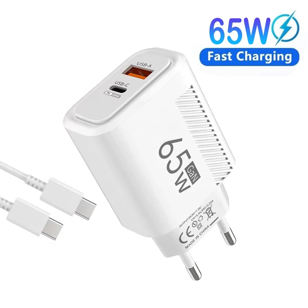 Caricatore da muro rapido USB GaN USB tipo C PD da 65 W per iPhone 14 Xiaomi Samsung Huawei tipo C PD adattatore di ricarica per telefono