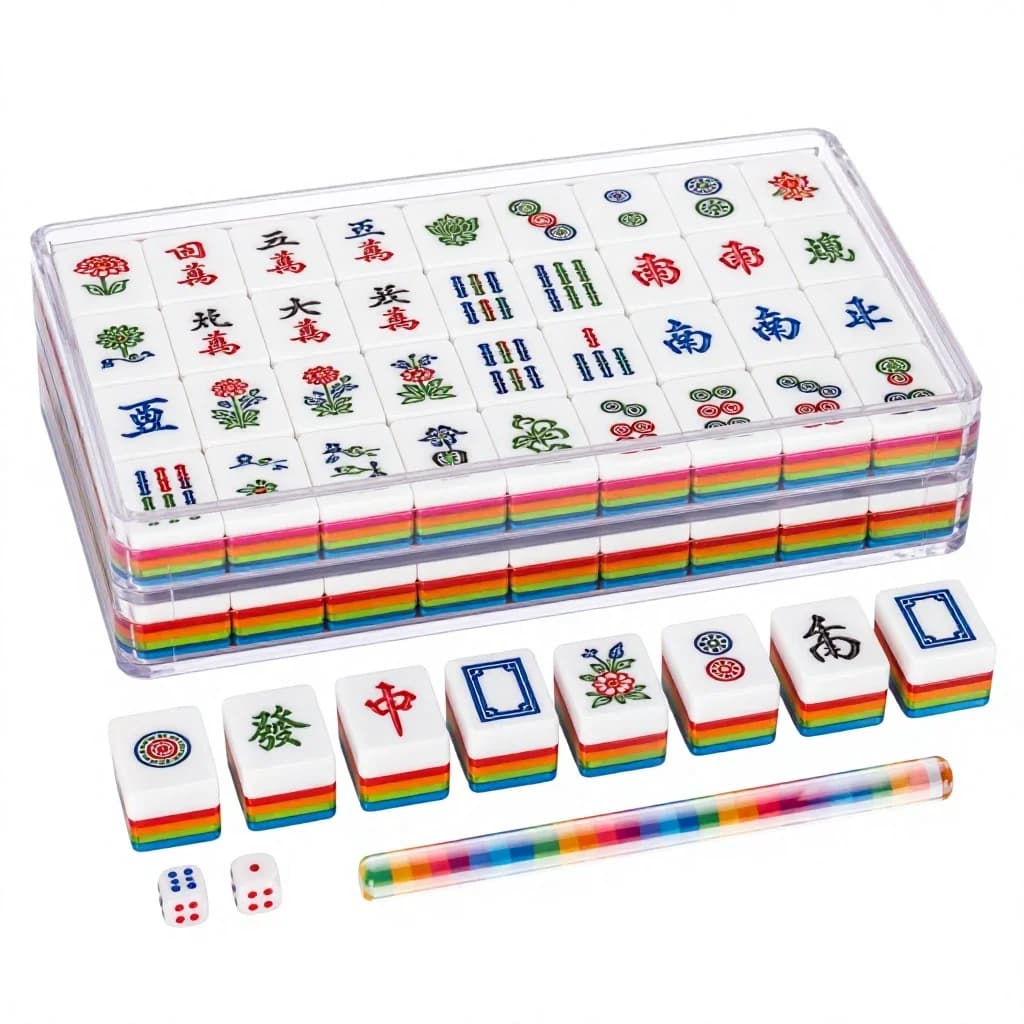 166 Piece American Mahjong Set Two Layer Acrylic Rainbow Mah Jong Tiles Portable Durable Game Set for Home Party Club