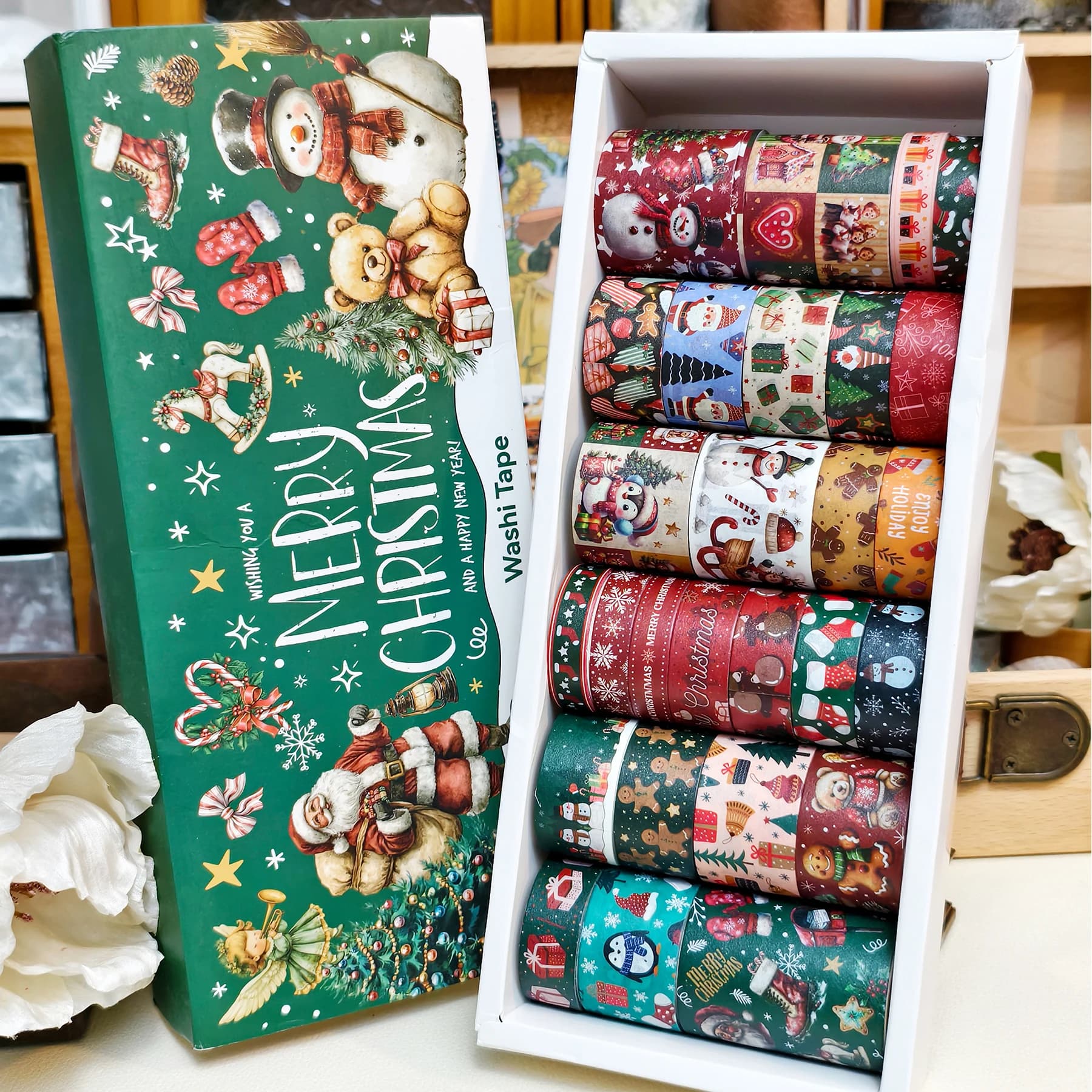 27 Rolls Vintage Christmas Washi Tape Set 8 Different Sizes Decorative Scrapbooking Sticker Tape For Journaling Crafts School