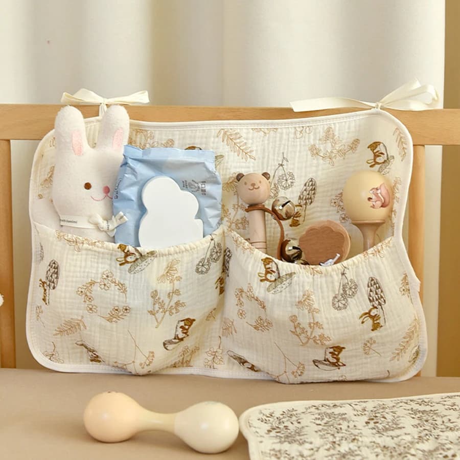 Organizer per Culla, Borsa Portaoggetti da Letto con 2 Tasche, Borsa Appendibile per Pannolini e Giocattoli, Organizer per Passeggino