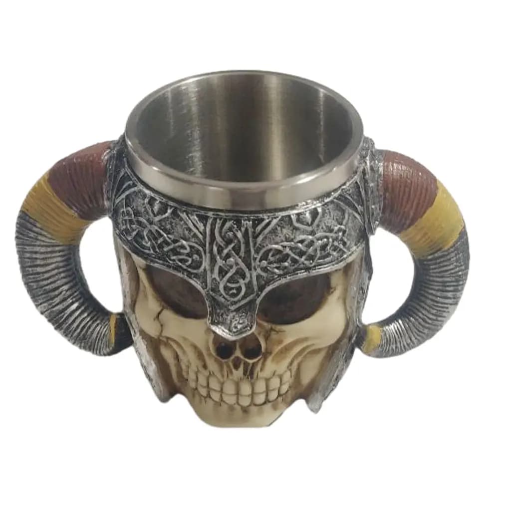 Tazza da viaggio con scheletro in resina Tazze da birra vichinghe in acciaio inossidabile Maniglie per bevande Bicchieri Tankard da collezione come decorazioni per la casa