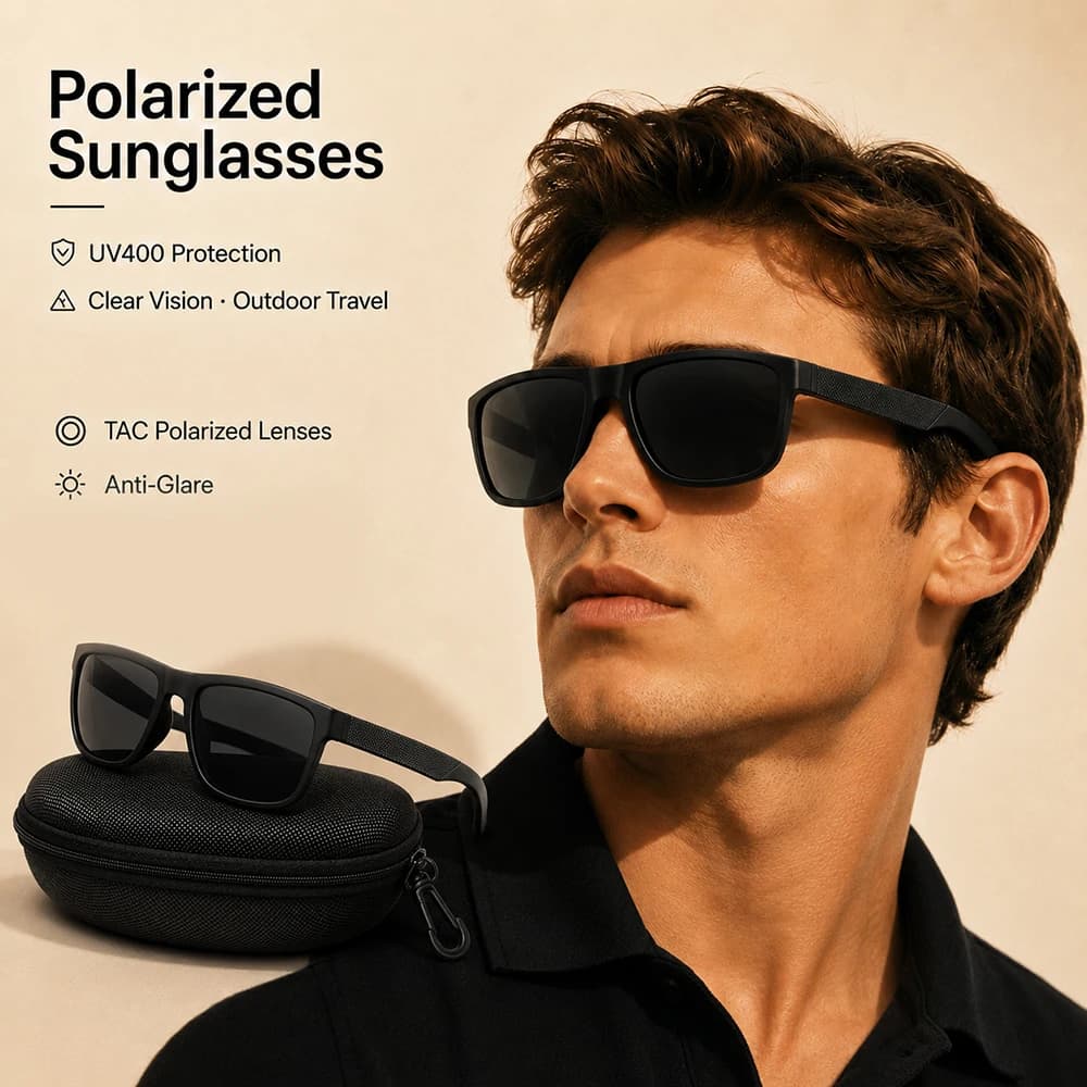 Neutral polarized sunglasses, frosted frame, lens leg particle design, UV400 protection, suitable for fishing and outdoor sports
