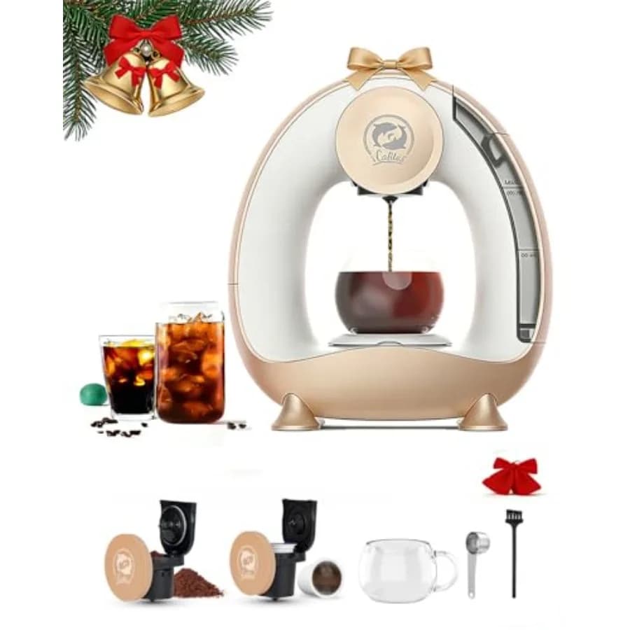 Macchina per Caffè Monodose, Riscaldamento Rapido in 20 Secondi, Macchina 2-in-1 Compatibile con Capsule K-Cup e Caffè Macinato, Compatta