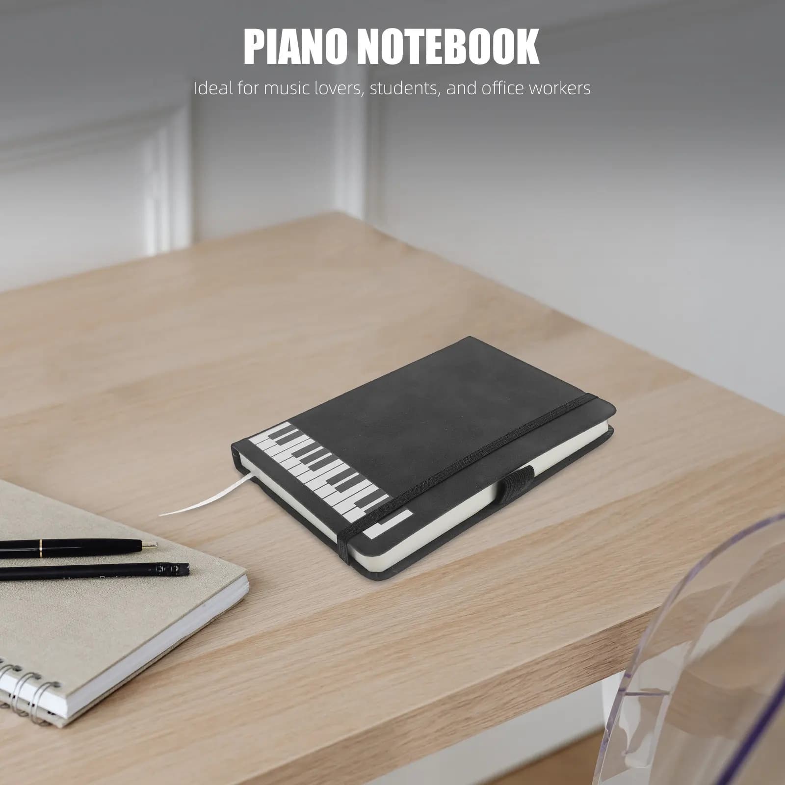 Quaderno Musicale A6 Tema Pianoforte, Copertina in PU, Carta Liscia, Diario Planner per Amanti della Musica, Studenti e Uso in Ufficio