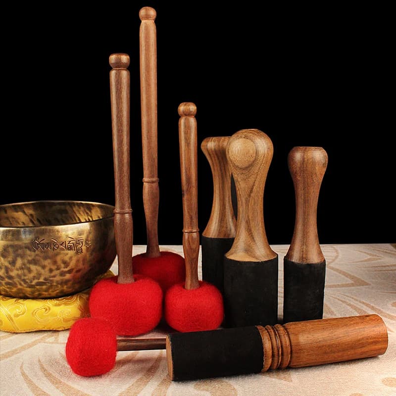 Tibetan Singing Bowl Mallet Sound Bowl Wooden Stick Quartz Bowls Wool Felt Handmade Leather Stick Buddhism Meditation Parts
