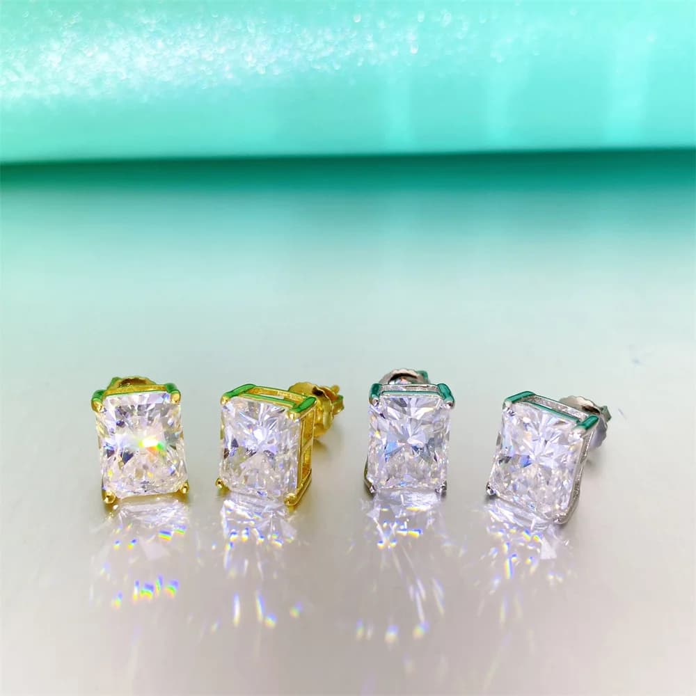Orecchini in moissanite con taglio radiante in argento S925, regalo di gioielli unisex con borchie hip-hop per uomini e donne