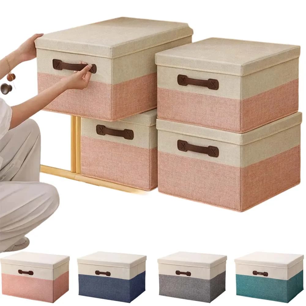 Scatole portaoggetti pieghevoli in lino S/M/L/XL con maniglia, organizer per armadio, cesto salvaspazio a cubo per casa e campeggio