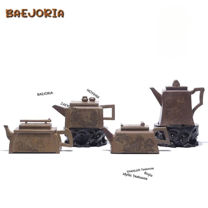 BAEJORIA 290ml Yixing Purple Clay Teapots Handmade Piano Chess Calligraphy Paint Pot Raw Ore Agilawood Mud Kettle Zisha Tea Set